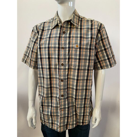 Carhartt Mens Relaxed Fit Plaid Short Sleeve Button-Up Shirt L - Picture 1 of 12